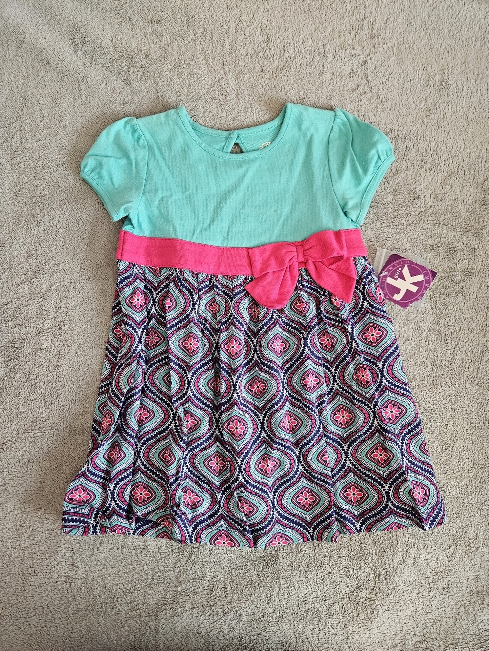 J. Khaki Turquoise and Hot Pink Girls' Patterned Dress 2T